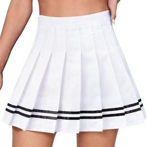 White Pleated Tennis Skirt with Black Stripes