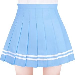 Baby Blue Pleated Tennis Skirt with White Stripes